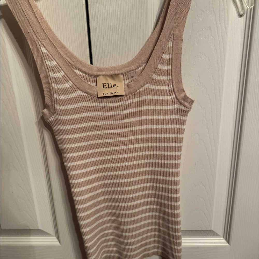 Ellie Tan and White Striped Tank Top